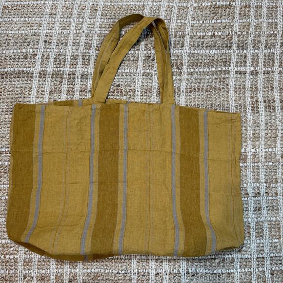 Women's Linen Tales Amber Striped 100% Linen Big Bag Tote Carryall NEW - Picture 3 of 11